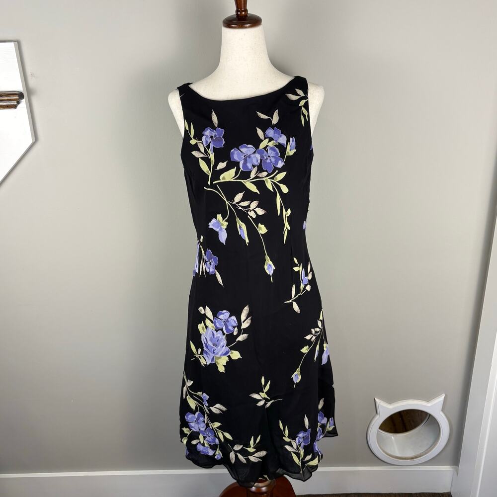 Y2K Jones Wear Dress Black Floral Coquette Whimsigoth Vintage 90s Women's 6 - Picture 1 of 7